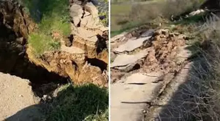 انهيار أرضي يغلق طريقًا في بورصة