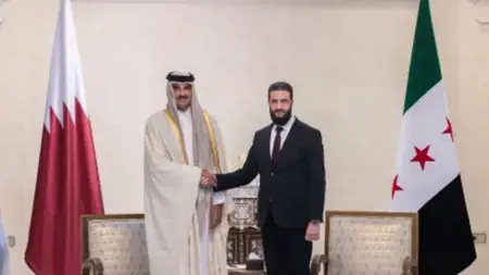 أمير قطر يؤكد من دمشق موقف دولته الداعم لوحدة سوريا وسيادتها واستقلالها أمير قطر يؤكد من دمشق موقف دولته الداعم لوحدة سوريا وسيادتها واستقلالها