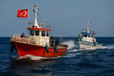 صيادون أتراك يطردون قوارب يونانية نحو المياه الإقليمية صيادون أتراك يطردون قوارب يونانية نحو المياه الإقليمية
