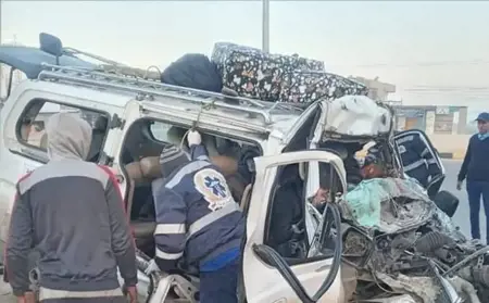 كانوامتجهين إلى معبر رفح.. وفاة 5 فلسطينيين في حادث سير بالإسماعيلية  كانوامتجهين إلى معبر رفح.. وفاة 5 فلسطينيين في حادث سير بالإسماعيلية