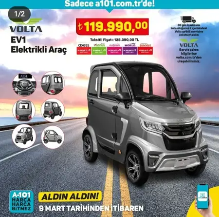 متاجر A101 تعرض سيارة كهربائية للبيع بسعر مميز متاجر A101 تعرض سيارة كهربائية للبيع بسعر مميز