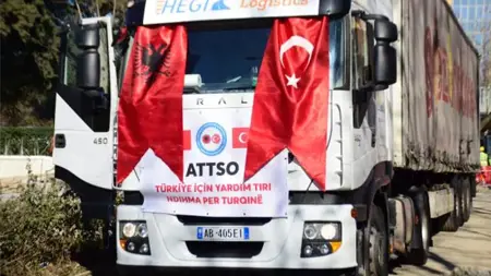 شاحنة مساعدات من ألبانيا للمتضررين من زلزال كهرمان مرعش شاحنة مساعدات من ألبانيا للمتضررين من زلزال كهرمان مرعش